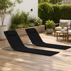 2 Piece Folding Beach Lounger Set with Adjustable Backrests