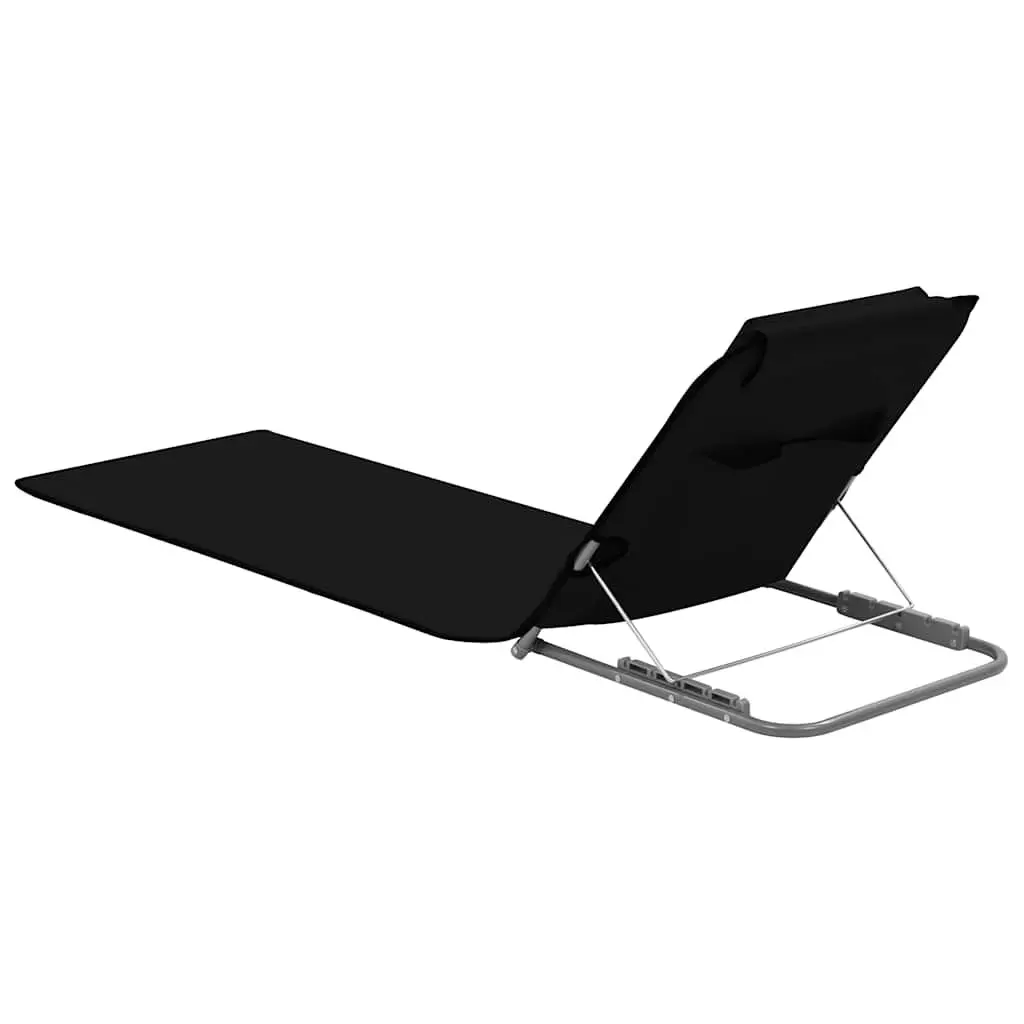 Folding Beach Mats 2 Piece Set Adjustable Backrest Steel Frame Fabric Lounger Chair