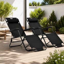 Sun Loungers Folding 2 Pack Outdoor Garden Recliner Chairs Steel Frame Footrest