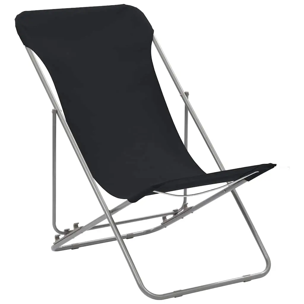 Folding Beach Chairs 2 pcs 3 Position Reclining Steel Frame Oxford Fabric Outdoor Lounger