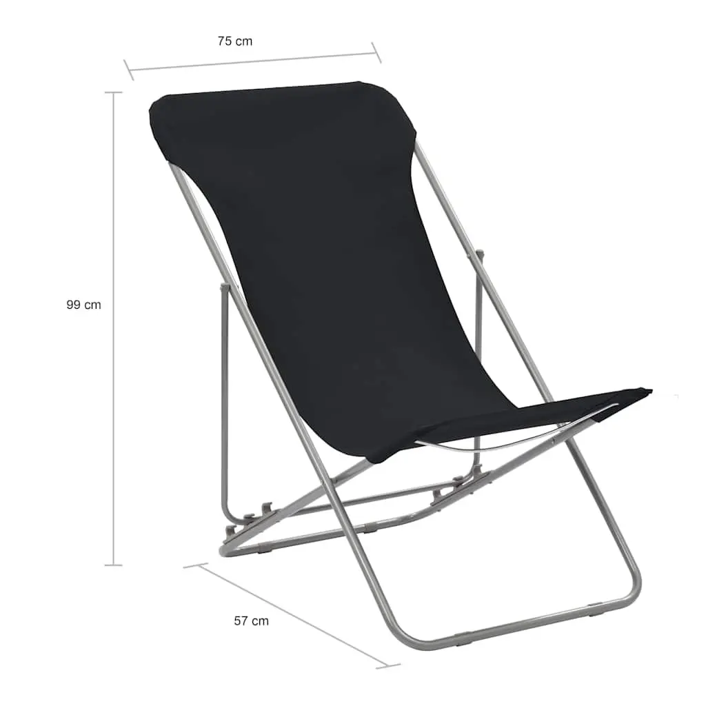 Folding Beach Chairs 2 pcs 3 Position Reclining Steel Frame Oxford Fabric Outdoor Lounger
