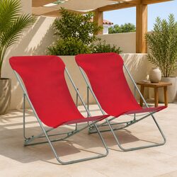 Folding Beach Chairs 2 Pcs Outdoor Sun Lounger Reclining Garden Seating Red