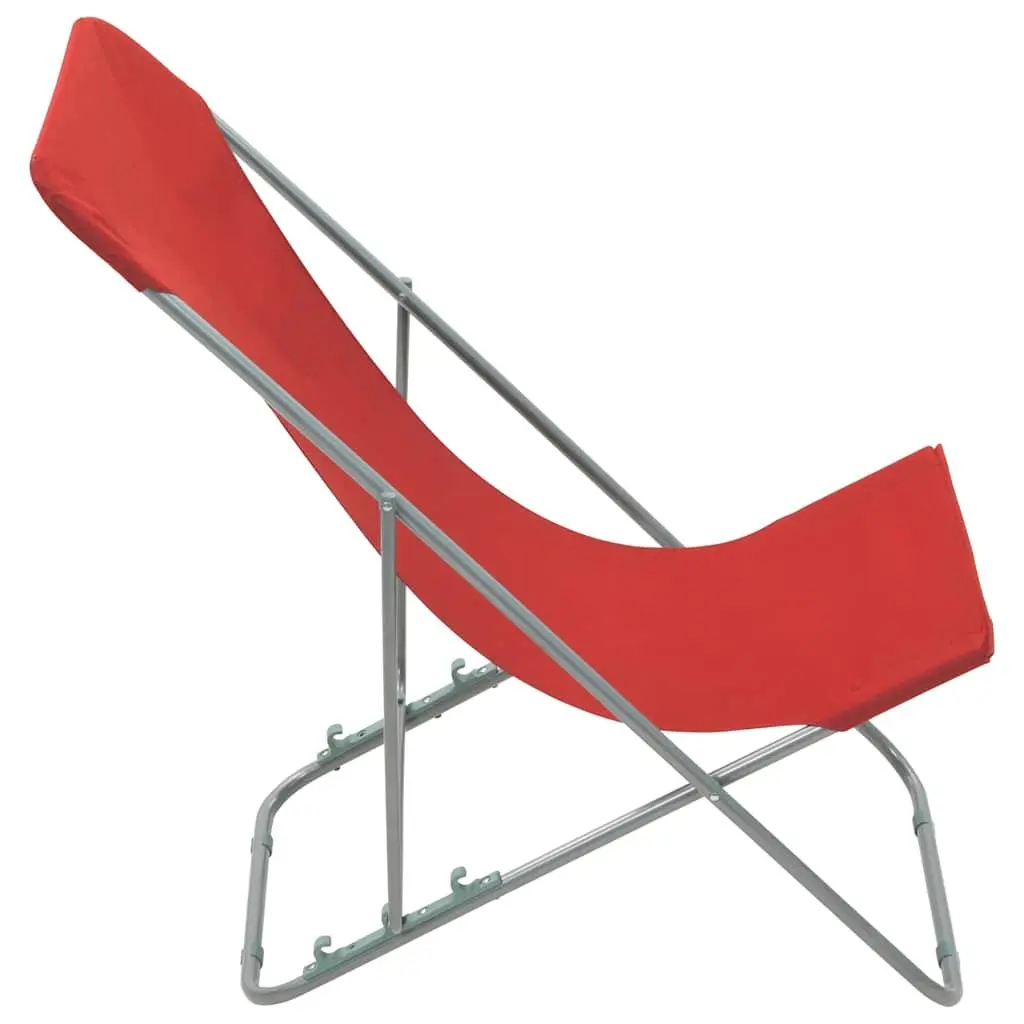 Folding Beach Chairs 2 Pcs Red Outdoor Sun Lounger Reclining Garden Seating