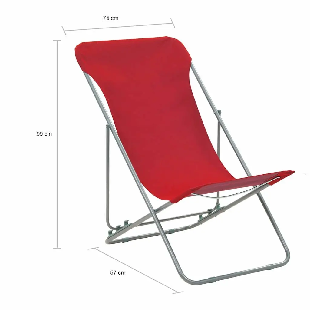 Folding Beach Chairs 2 Pcs Red Outdoor Sun Lounger Reclining Garden Seating