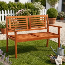 2-Seater Outdoor Garden Bench 120cm Wooden Backrest Patio Seating Furniture