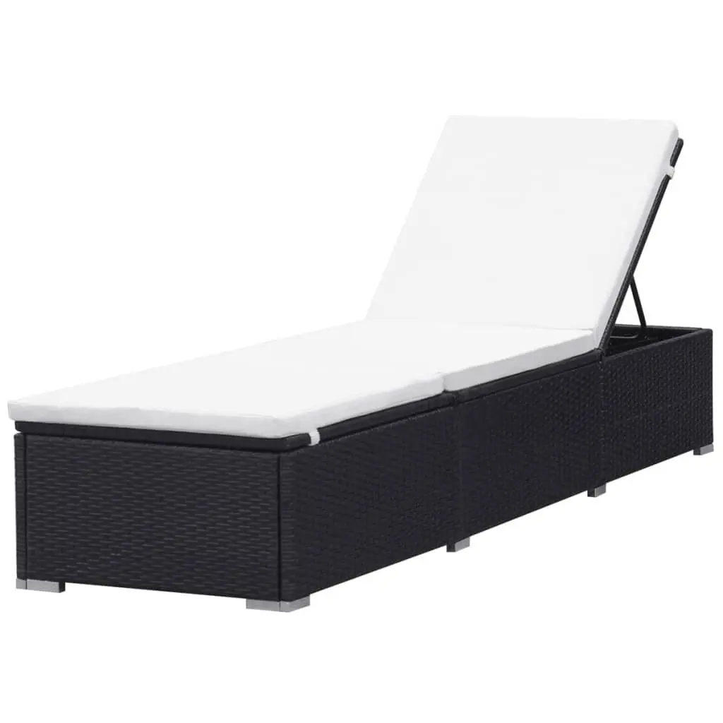 Sun Lounger Adjustable Backrest with Removable Cushion Poly Rattan Outdoor Patio Garden Chair Black