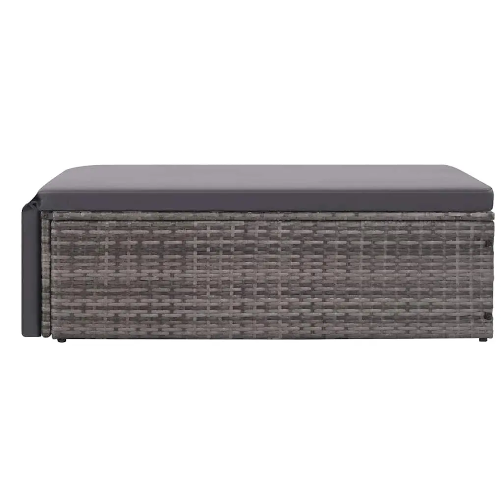 2 Piece Garden Lounge Set Grey Poly Rattan Sofa Stool with Fold-out Footrest and Cushions