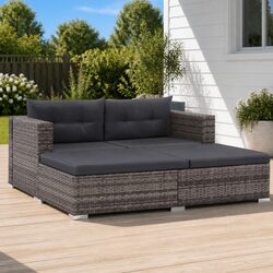 Garden Lounge Set 3 Piece Outdoor Sofa Rattan Patio Furniture with Cushions Grey
