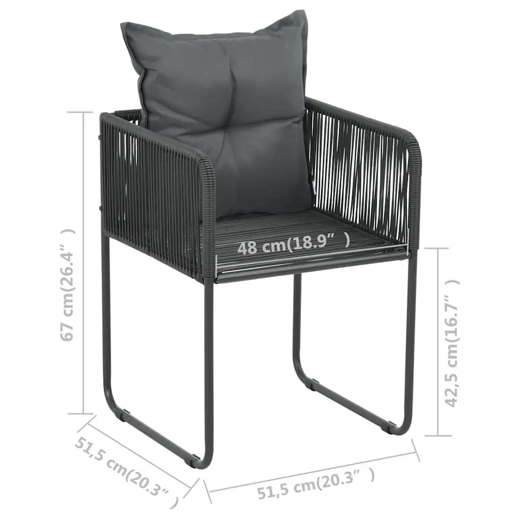Outdoor Chairs 2pcs Ergonomic PE Rattan Construction with Back Pillows Black