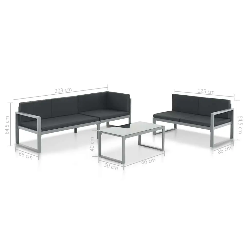 Outdoor Lounge Set 3 Piece Aluminium Frame with Cushions Black
