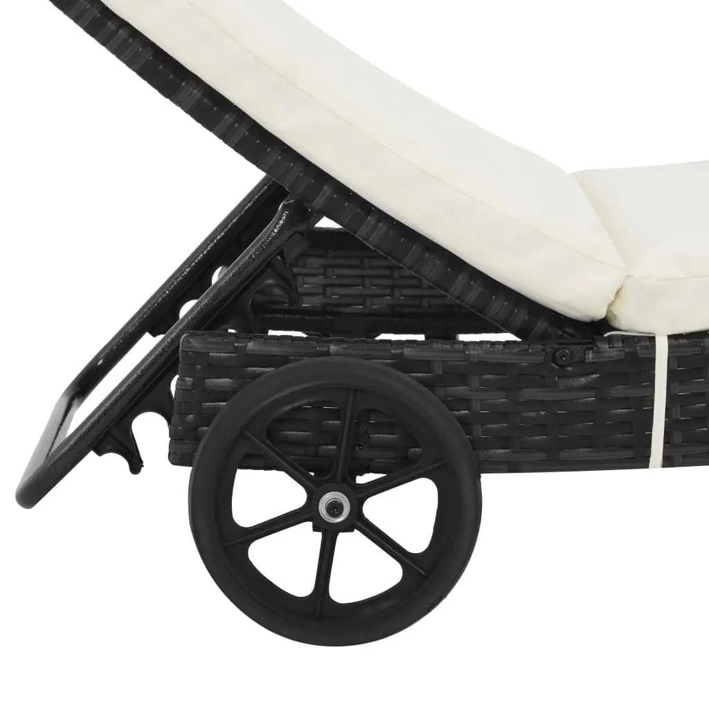 Sun Lounger Adjustable Backrest with Wheels Water-Resistant PE Rattan for Garden Patio