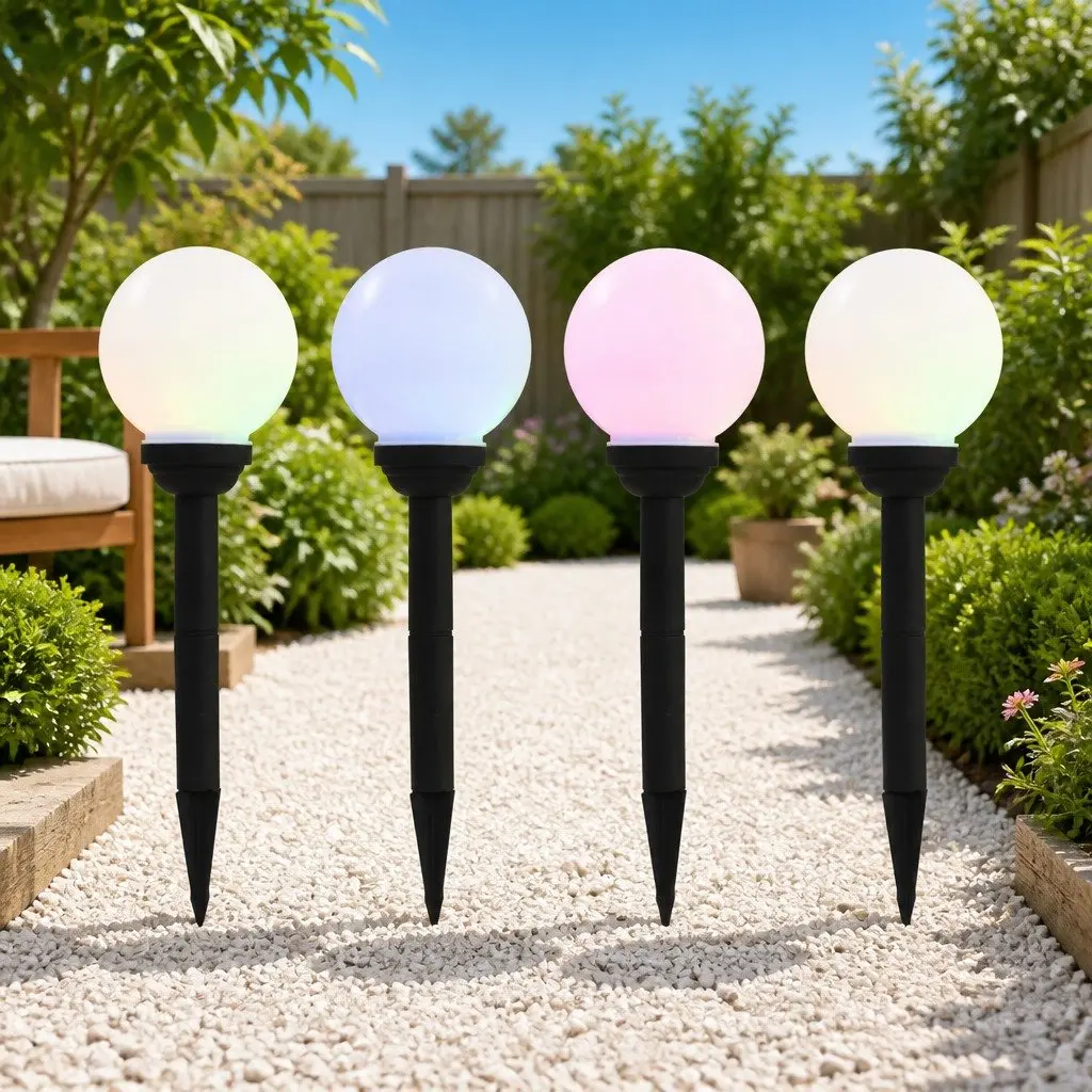 Outdoor Solar LED Spherical Lamps 15cm Colour Changing Garden Lighting 4 Piece