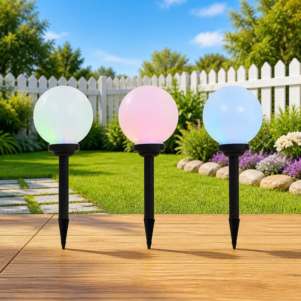 Outdoor Solar Lamps 20cm LED Spherical 3 pcs RGB Colour Change Garden Lighting