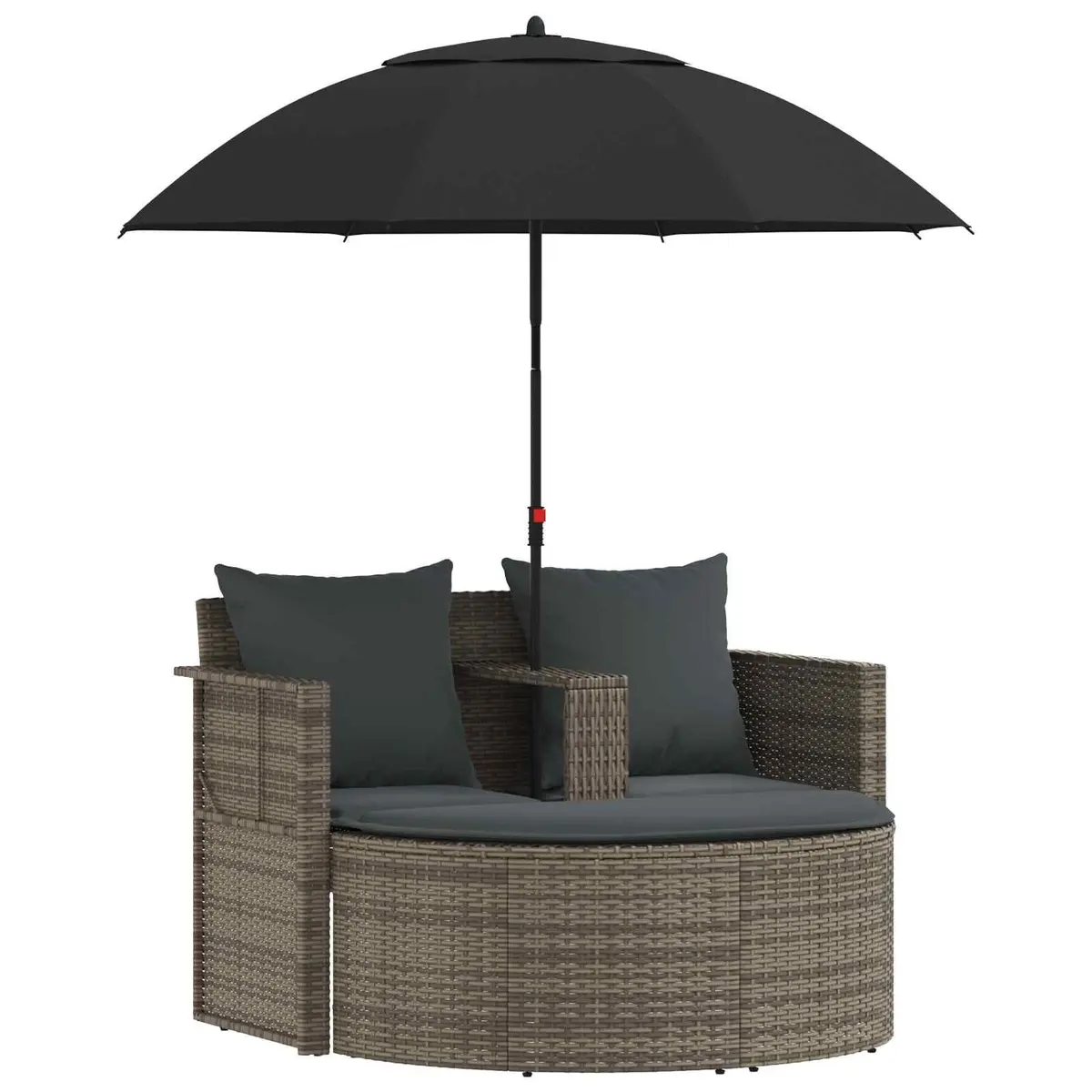 Outdoor Garden Sofa Set 2 Seater with Parasol and Footrest Grey Poly Rattan