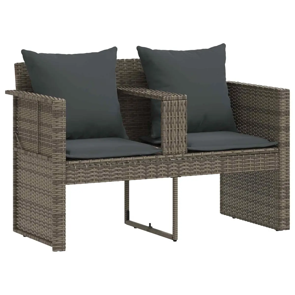 Outdoor Garden Sofa Set 2 Seater with Parasol and Footrest Grey Poly Rattan