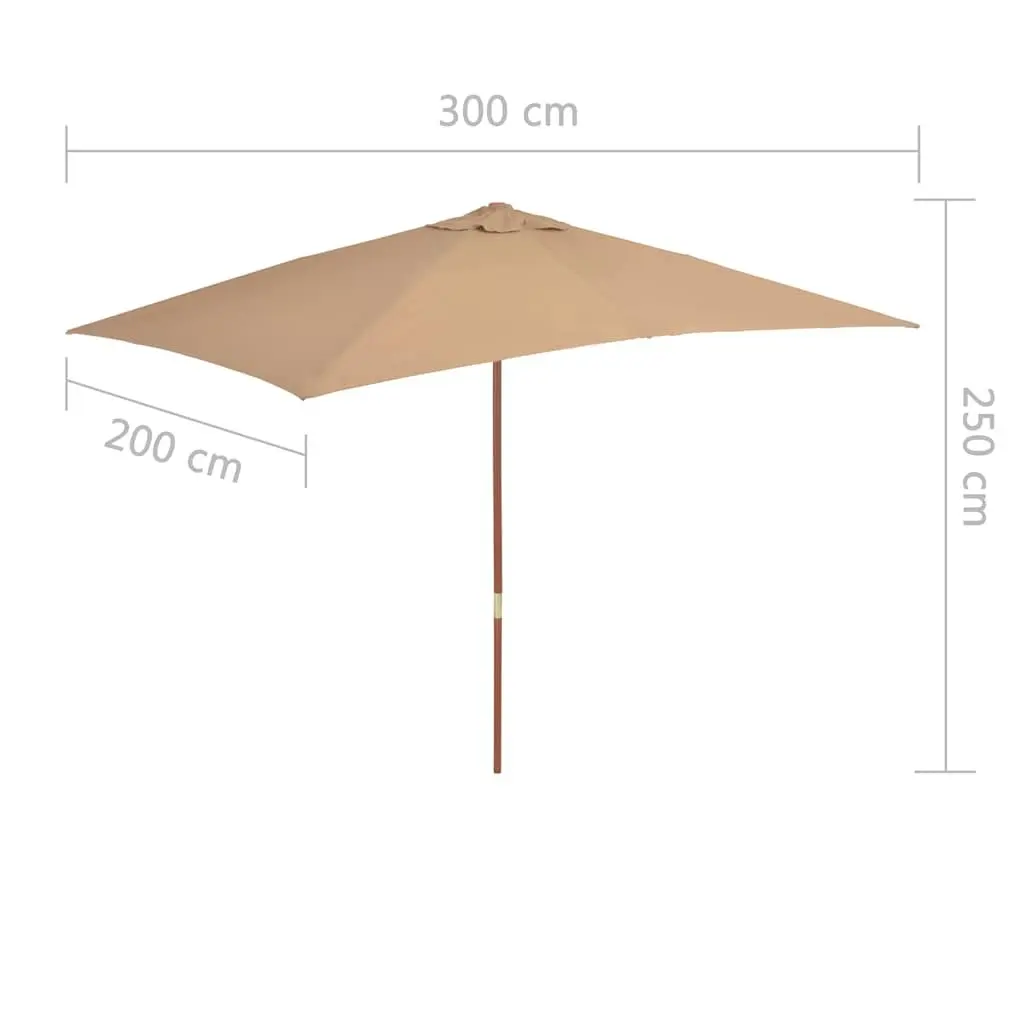 Garden Parasol 200x300cm Wooden Pole UV Protection Taupe Outdoor Umbrella Shade