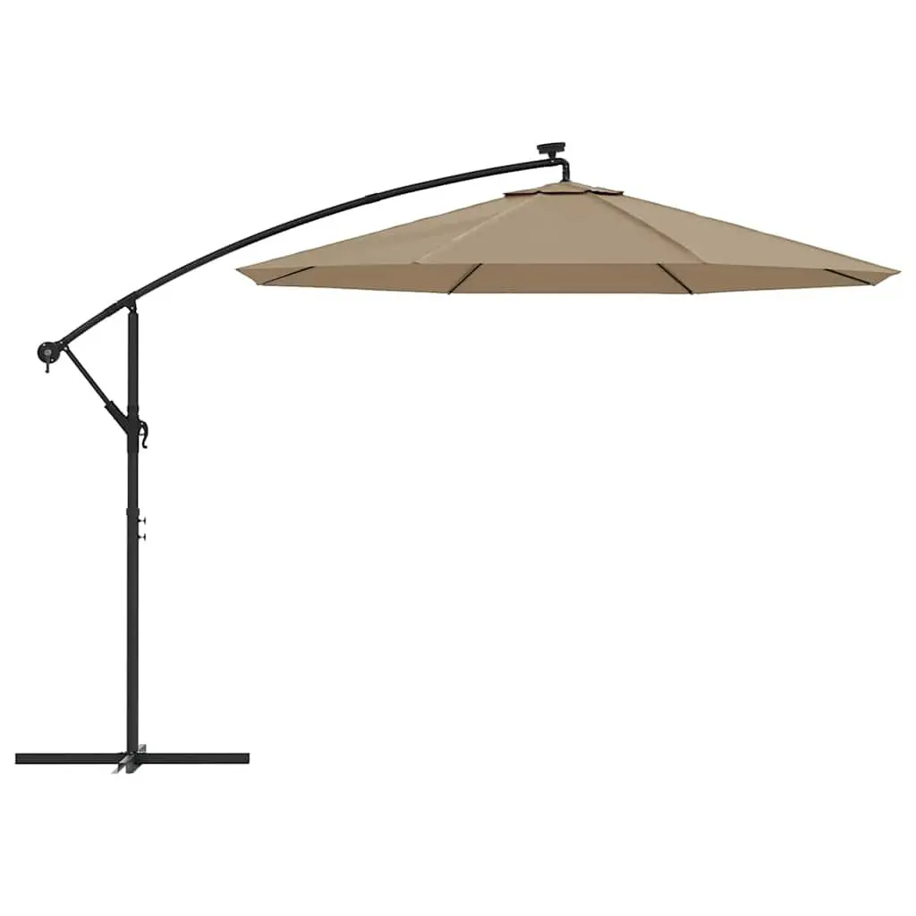 Cantilever Garden Parasol 300cm Solar Powered LED Lights Taupe Outdoor Shade