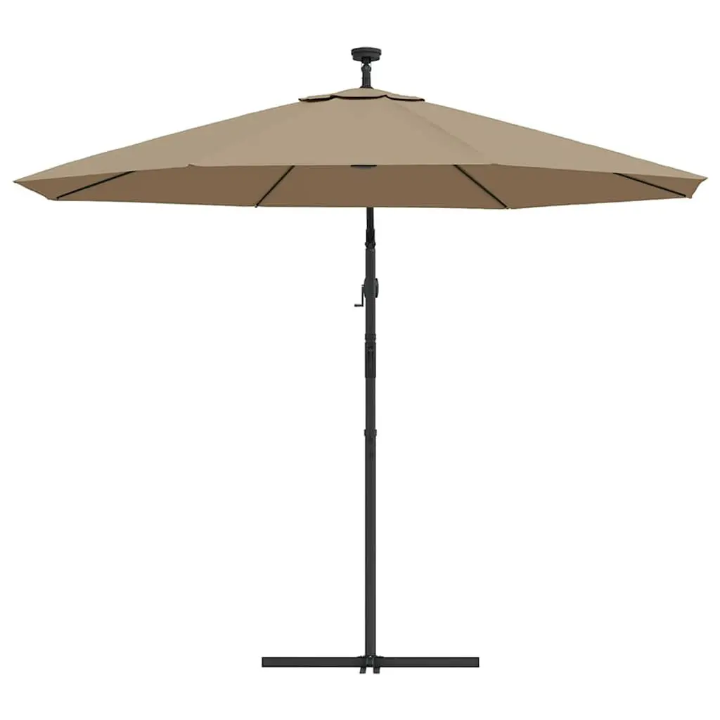 Cantilever Garden Parasol 300cm Solar Powered LED Lights Taupe Outdoor Shade