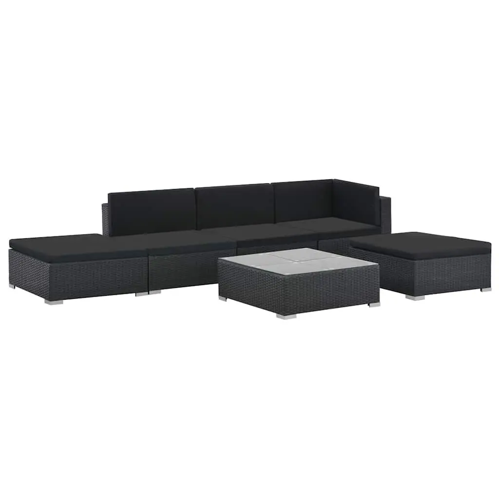 Outdoor Lounge Set 6 Piece Garden Furniture Weather-resistant PE Rattan Sofa with Cushions Black