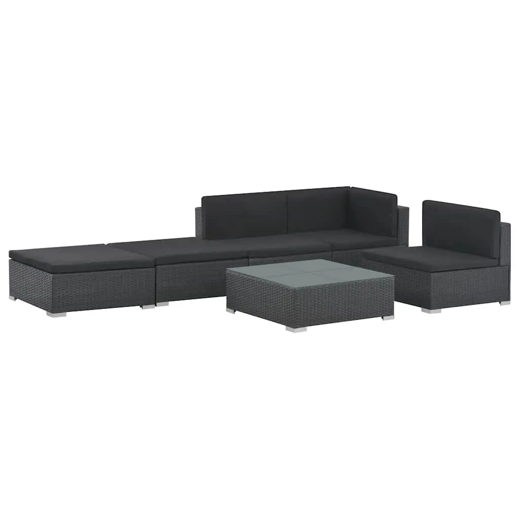 Outdoor Lounge Set 6 Piece Garden Furniture Weather-resistant PE Rattan Sofa with Cushions Black