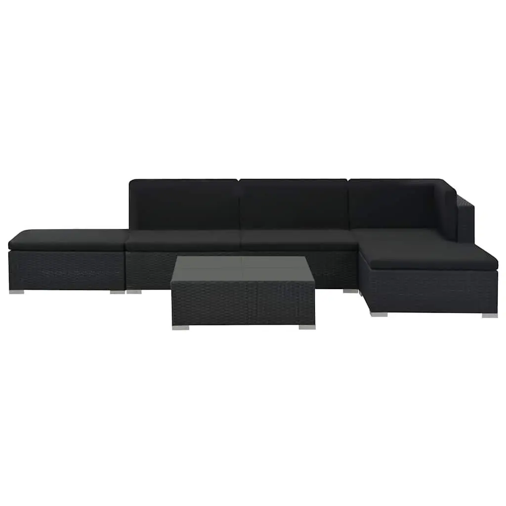 Outdoor Lounge Set 6 Piece Garden Furniture Weather-resistant PE Rattan Sofa with Cushions Black