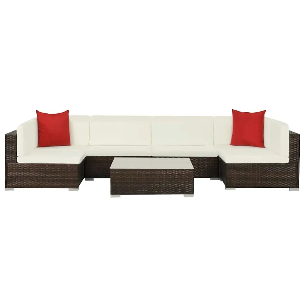 Garden Lounge Set 7 Piece Outdoor Sofa Poly Rattan with Cushions Brown Patio