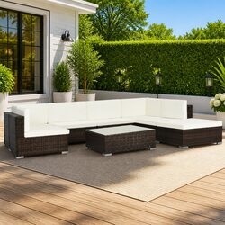 Outdoor Garden Lounge Set 8 Piece Poly Rattan Sofa Patio Furniture with Cushions
