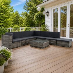 Garden Lounge Set 8 Piece Outdoor Patio Sofa with Cushions Grey Poly Rattan