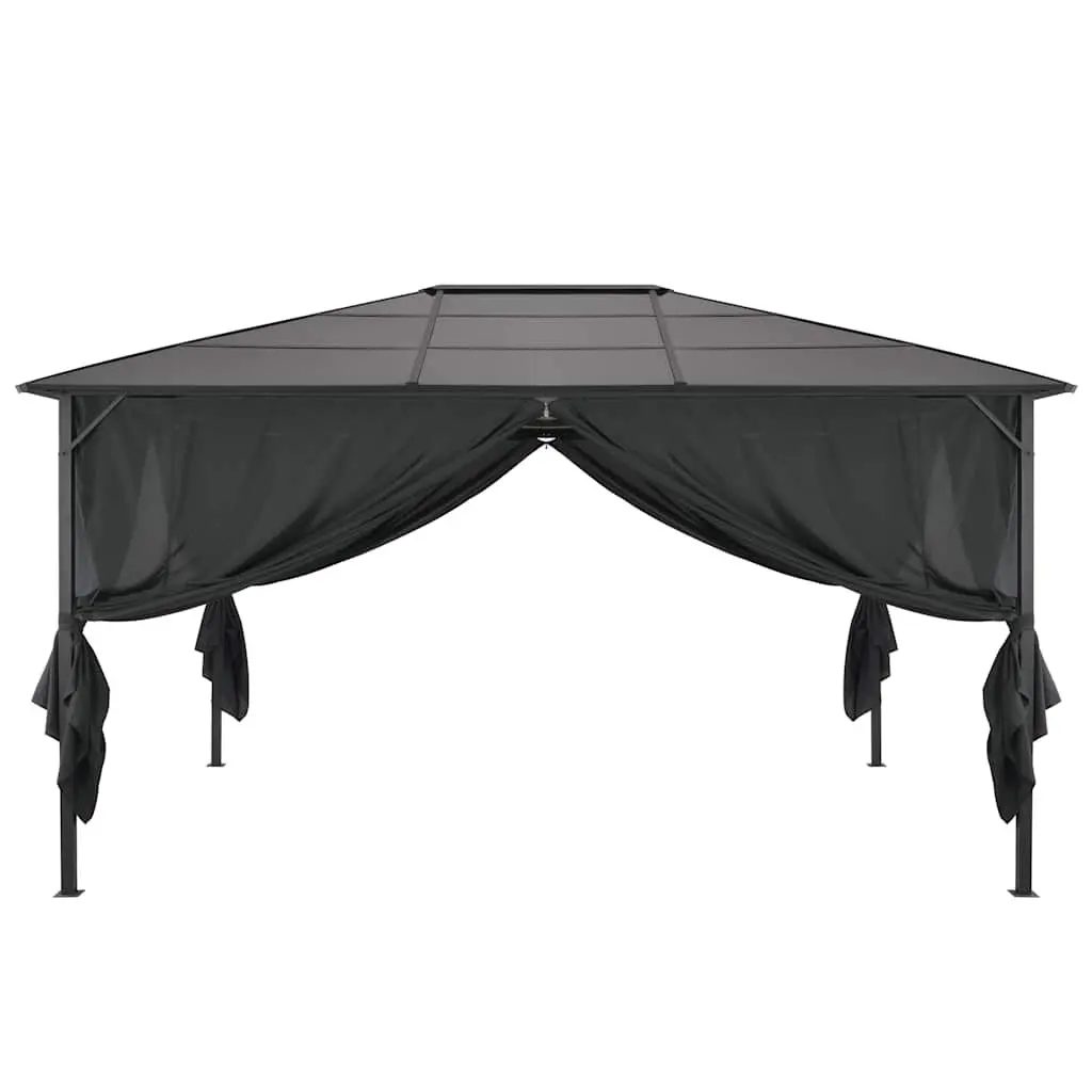 Gazebo 4x3x2.6m Outdoor Pavilion with Curtains UV-resistant PC Board Roof Aluminium Steel Frame Black