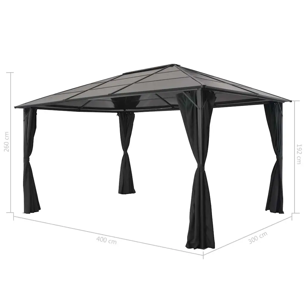 Gazebo 4x3x2.6m Outdoor Pavilion with Curtains UV-resistant PC Board Roof Aluminium Steel Frame Black