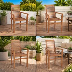 4-Piece Teak Wood Stacking Chair Set for Outdoor Use
