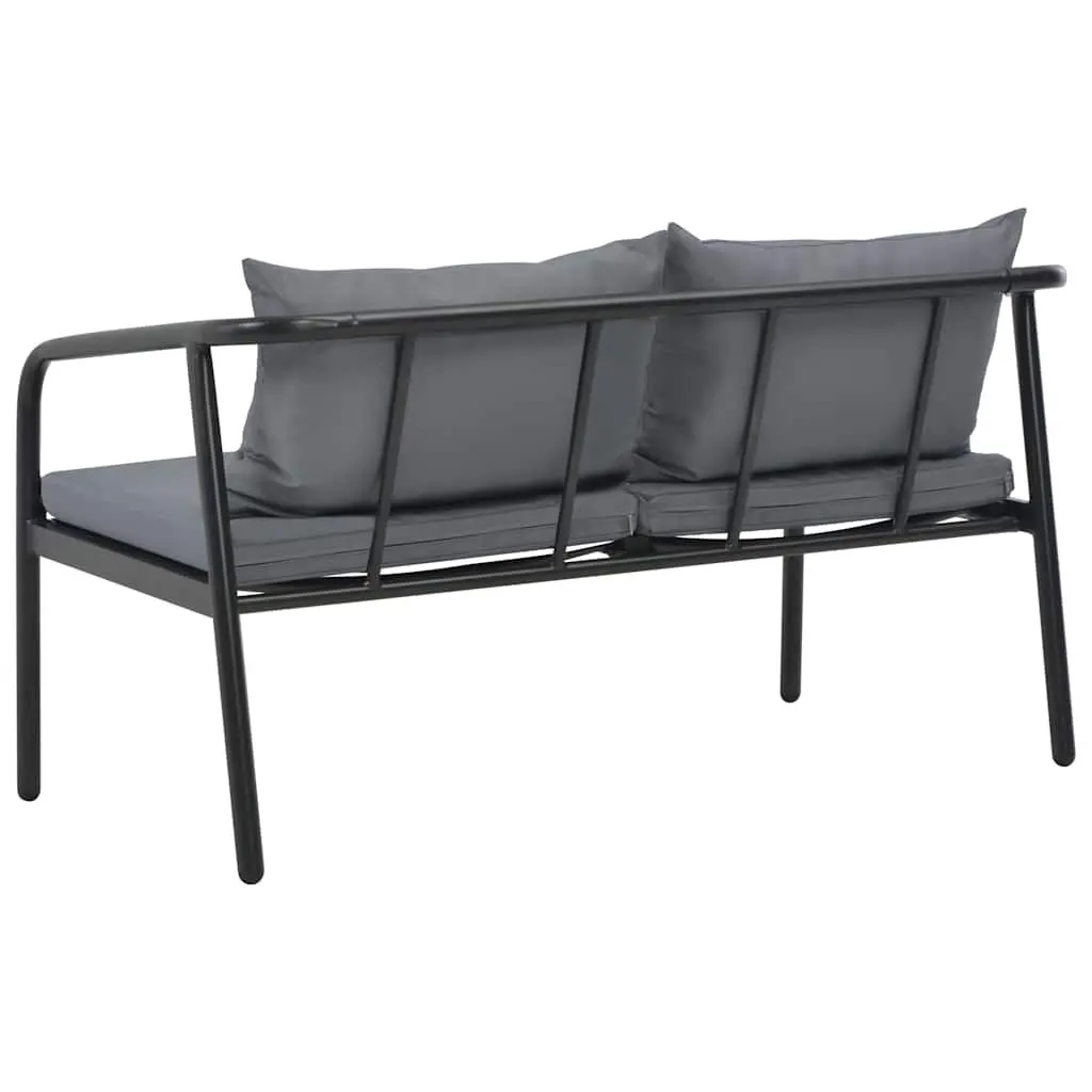 2 Seater Garden Bench Grey Aluminium Frame with Seat Cushions and Pillows