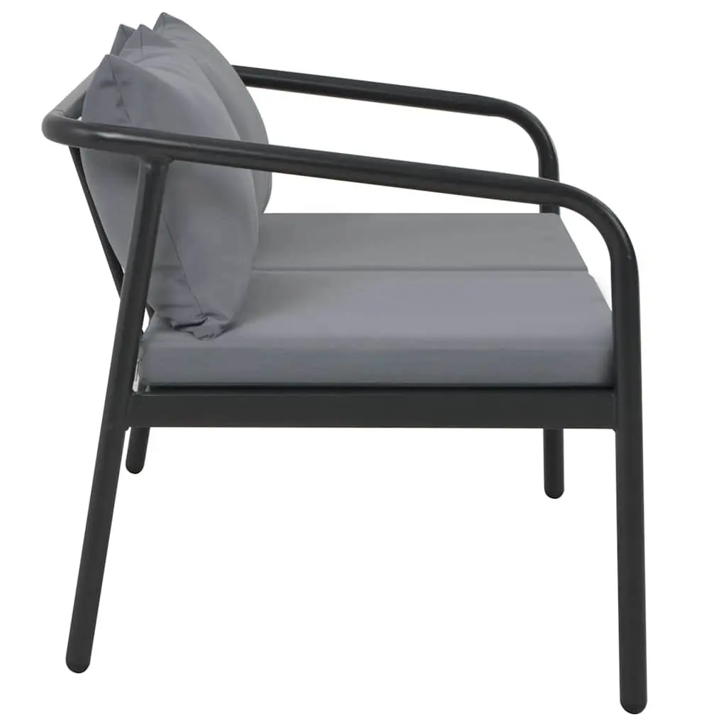 2 Seater Garden Bench Grey Aluminium Frame with Seat Cushions and Pillows