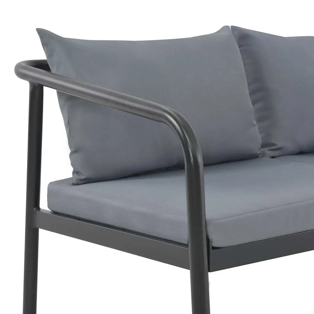 2 Seater Garden Bench Grey Aluminium Frame with Seat Cushions and Pillows
