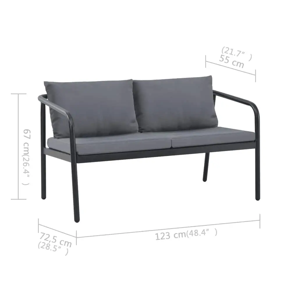 2 Seater Garden Bench Grey Aluminium Frame with Seat Cushions and Pillows
