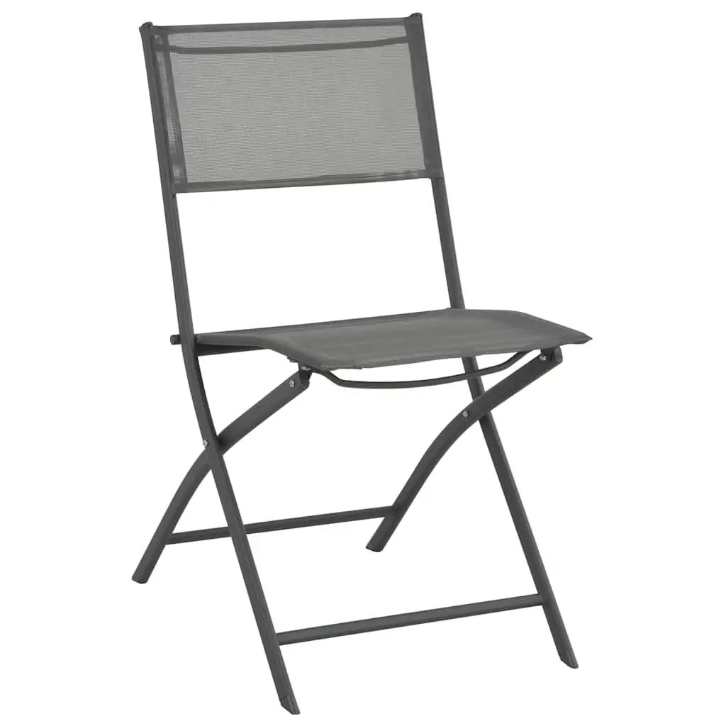 Folding Outdoor Chairs 2 pcs Grey Steel Frame Textilene Fabric Garden Seating