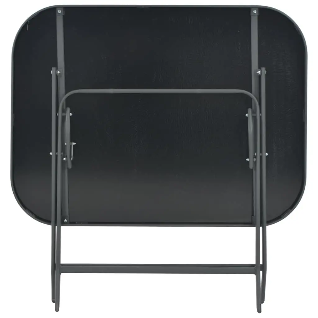 Folding Steel Frame Garden Table Grey Tempered Glass Outdoor 100x75x72cm