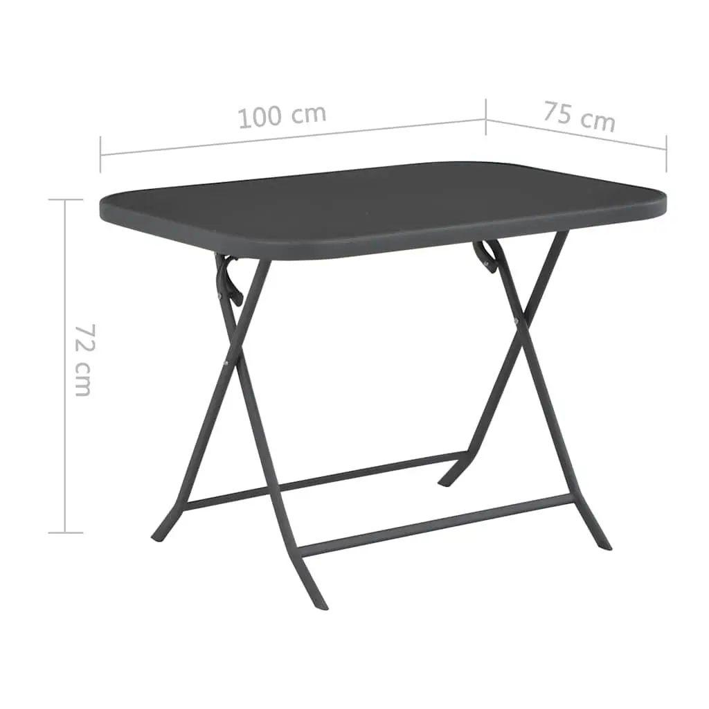 Folding Steel Frame Garden Table Grey Tempered Glass Outdoor 100x75x72cm