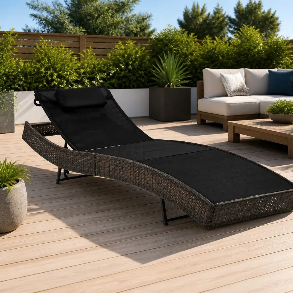 Sun Lounger Adjustable Backrest Outdoor Garden Patio Reclining Bed with Pillow