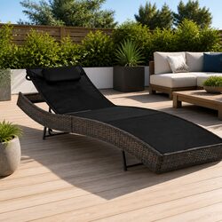 Sun Lounger with Pillow Adjustable Backrest Outdoor Garden Patio Reclining Bed
