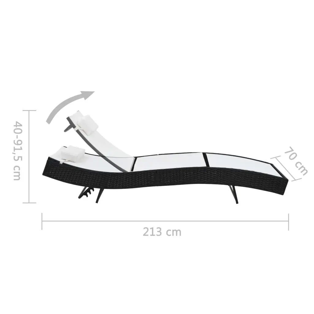 Outdoor Reclining Sun Lounger with Pillow Adjustable Backrest Durable Steel Frame Black