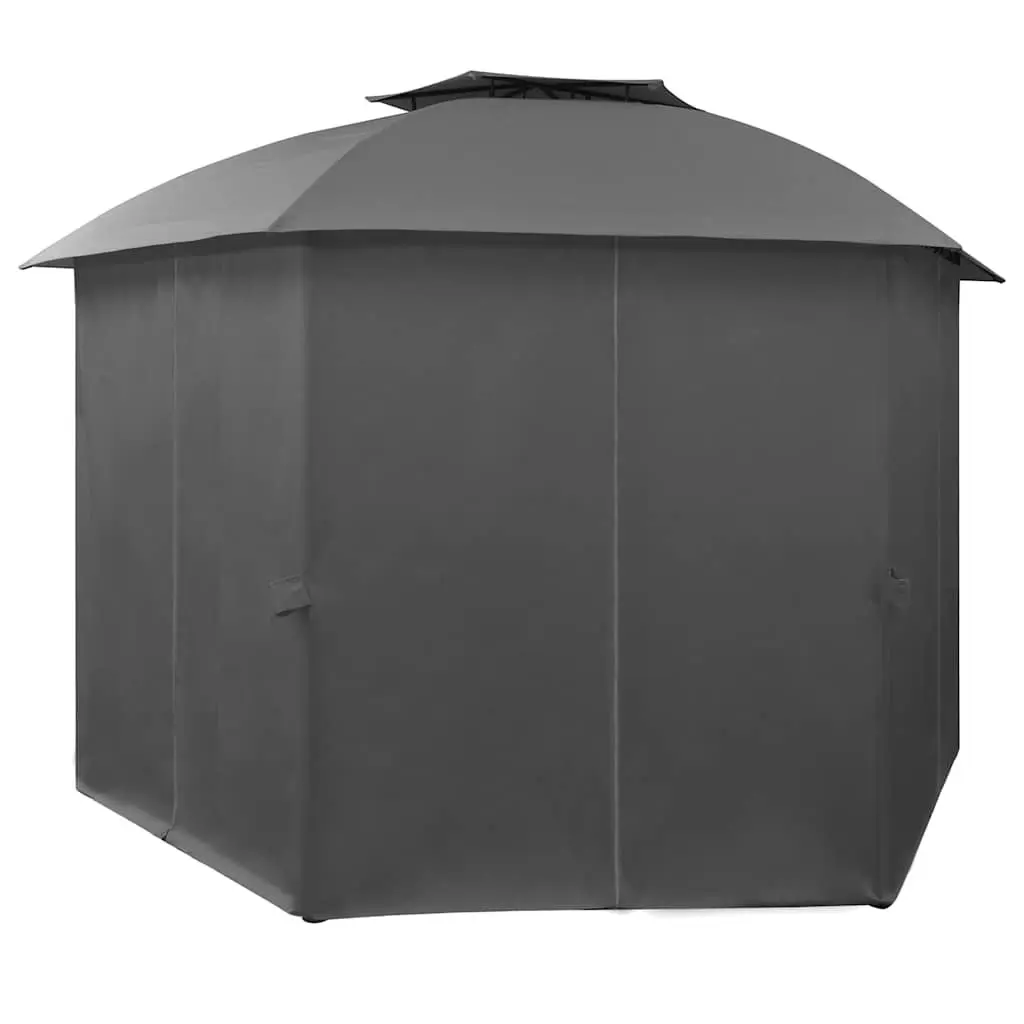 Hexagonal Garden Gazebo Pavilion Tent 360 x 265 cm Double-Vented Roof Water-Resistant Polyester Curtains Powder-Coated Steel Frame