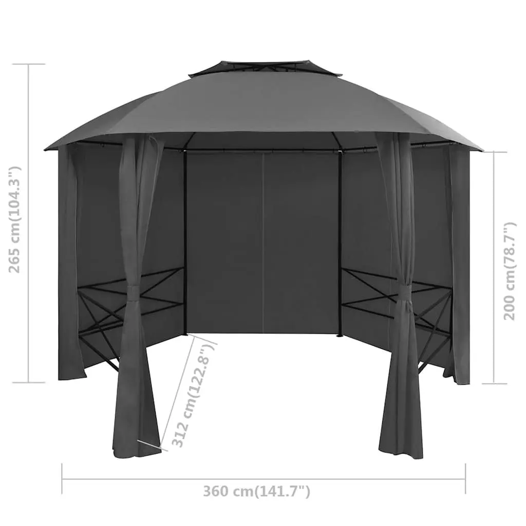 Hexagonal Garden Gazebo Pavilion Tent 360 x 265 cm Double-Vented Roof Water-Resistant Polyester Curtains Powder-Coated Steel Frame