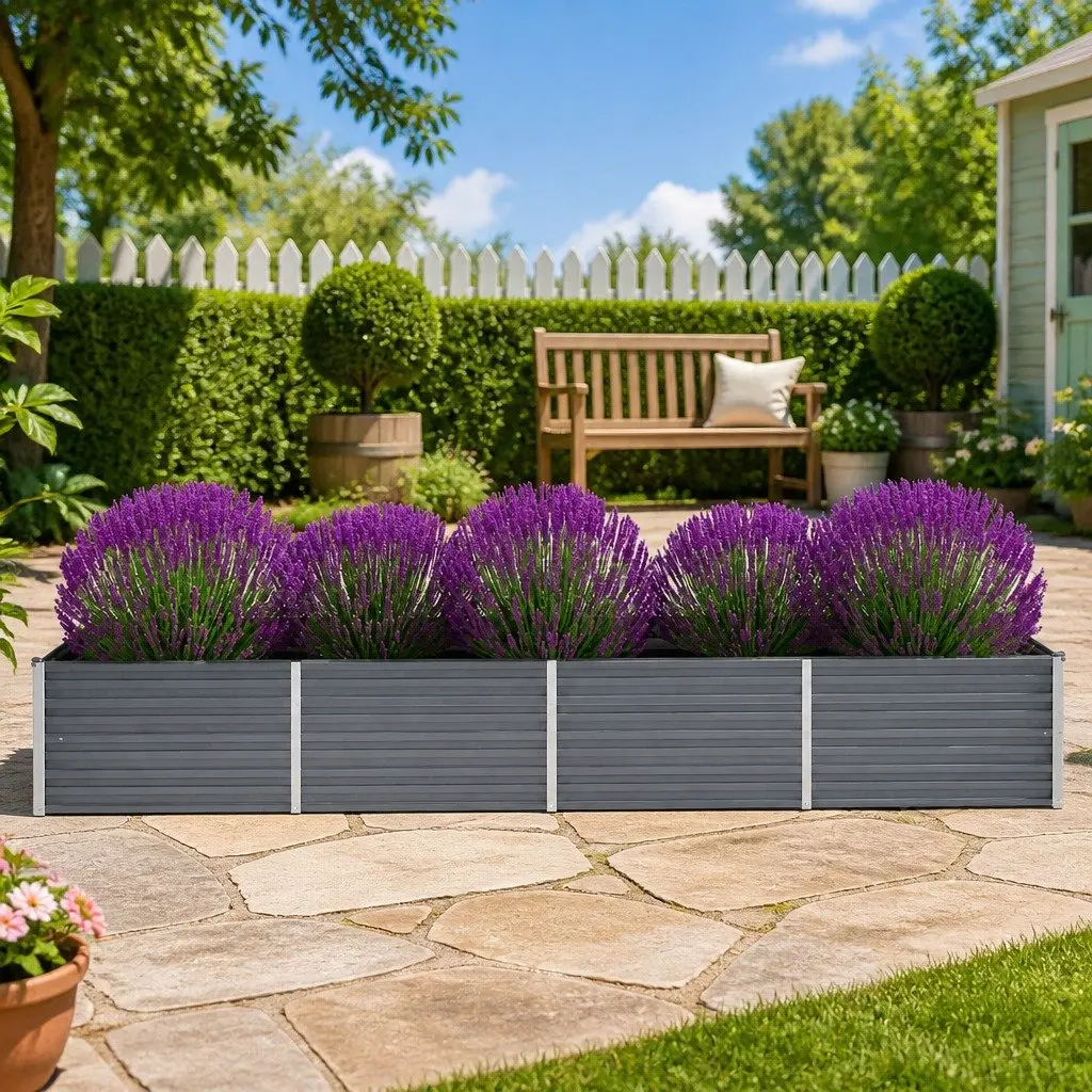 Raised Garden Bed Planter Box 320x80x45cm Heavy-duty Galvanised Steel Construction Grey