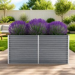 Stylish Grey Raised Garden Bed in Galvanised Steel 160x40x77cm