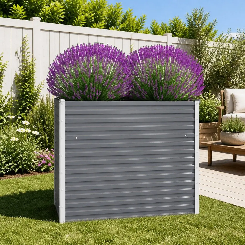 Raised Garden Bed 100x40x77cm Galvanised Steel Outdoor Planter Grey