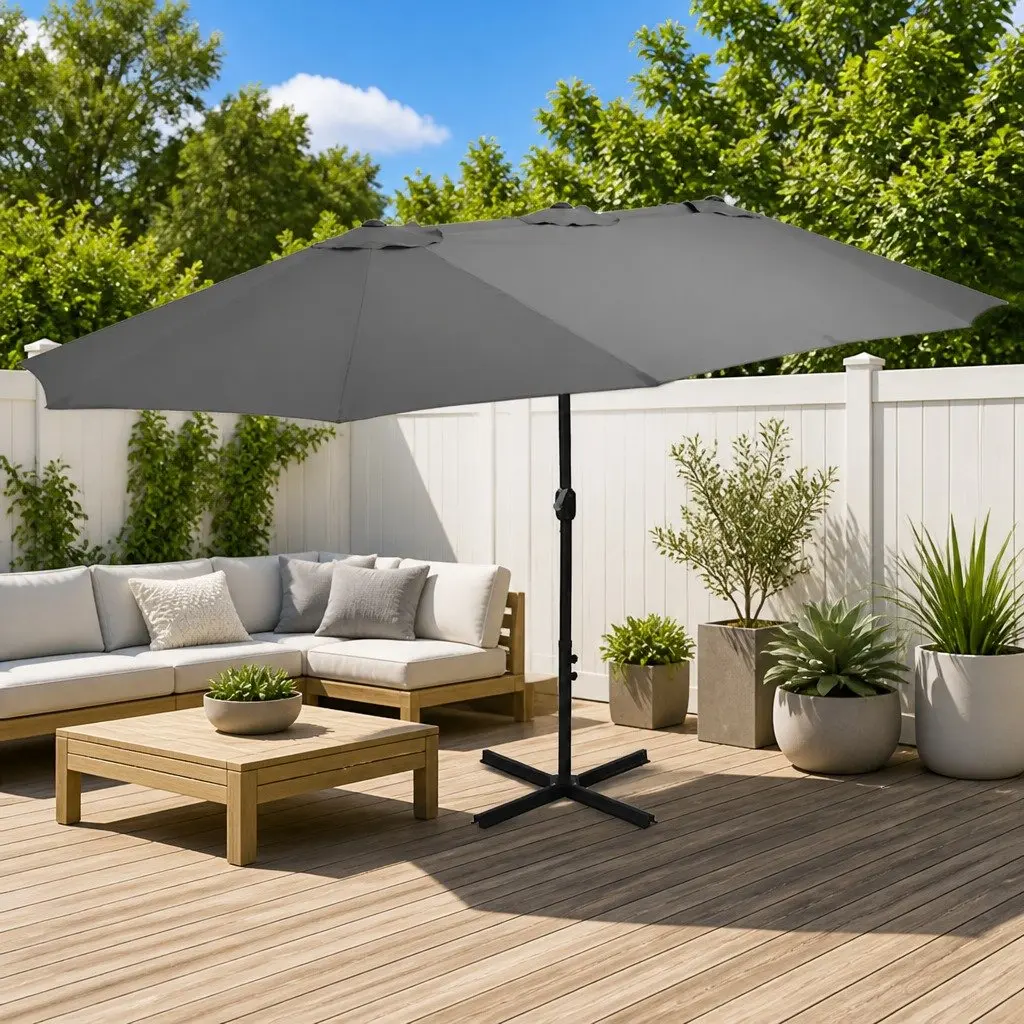 Double-Top Garden Parasol 460x270cm UV Protective Polyester Crank Anthracite