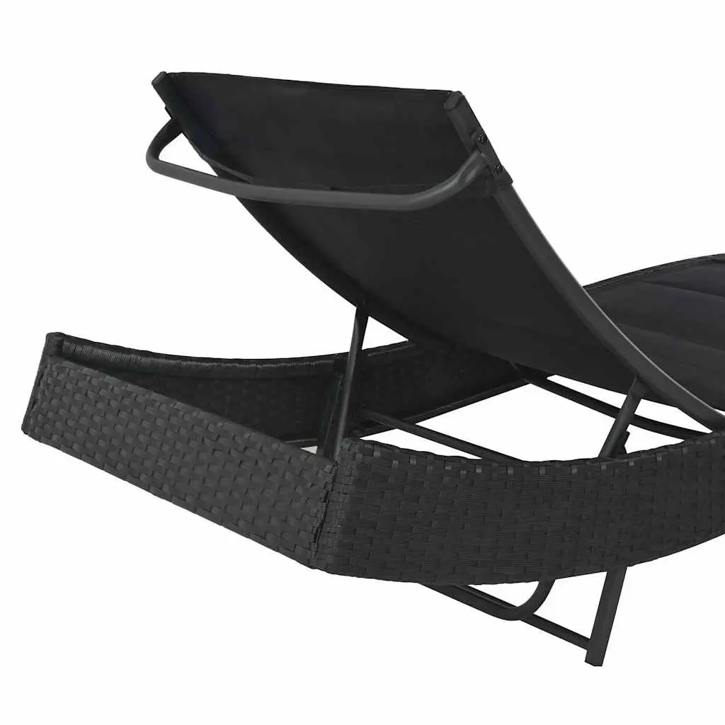 Outdoor Rattan Sun Lounger Adjustable Backrest Black Garden Patio Pool