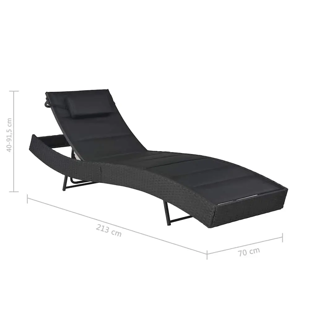 Outdoor Rattan Sun Lounger Adjustable Backrest Black Garden Patio Pool