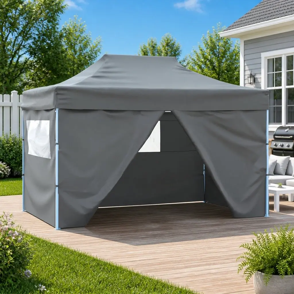 Foldable Pop-Up Tent 3x4.5m with 4 Side Walls Outdoor Canopy Gazebo Anthracite